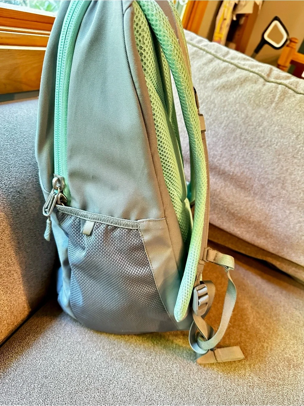 The North Face Jester Backpack in Light Gray with Mint Trim